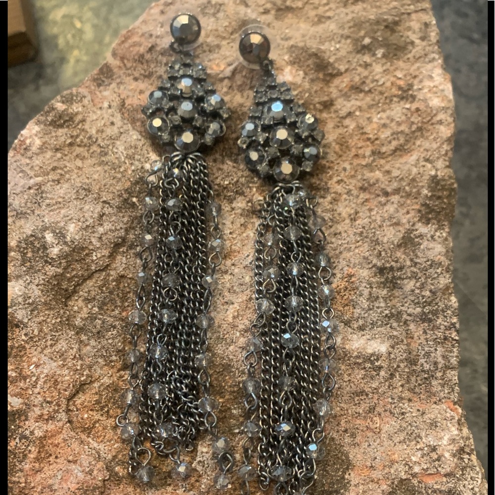 Gunmetal Gray & Black LONG Earrings